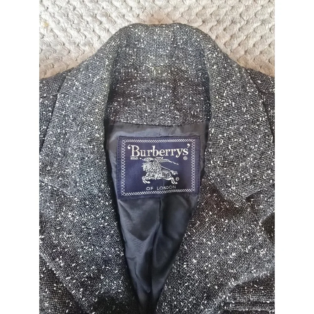 Vintage Burberrys of London Blazer Jacket Size 6 Wool Blend Tweed Grey Green USA - Picture 6 of 7